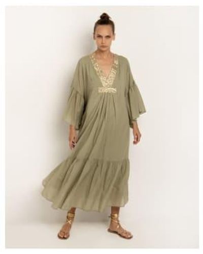 Greek Archaic Kori New Triangle Frill Sleeve Kaftan Dress Col: Tea Gol Size Xs - Green