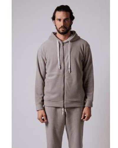 Daniele Fiesoli Taupe Soft Fleece Zip Up Hoodie Large - Gray