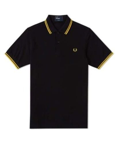 Fred Perry Polo Slim Fit Twin Tipped Noir et Jaune