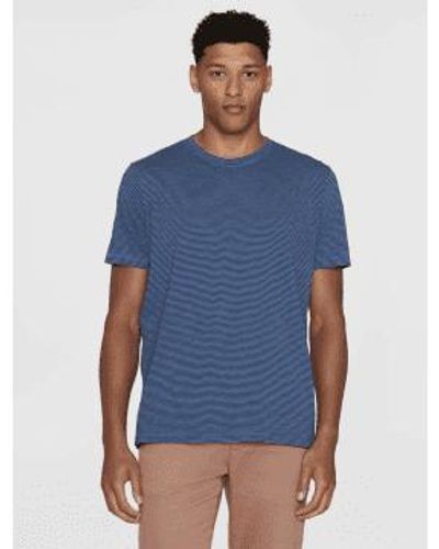 Knowledge Cotton 1010012 Stripe Narrow Striped Slub T Shirt - Blue
