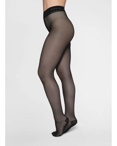 Swedish Stockings Carla Cotton Sole Tights 30 Black - Grey
