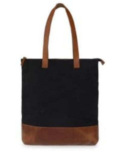 VIDA VIDA Leather And Canvas Tote Bag With Zip Top Leather/canvas - Black