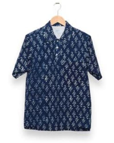 Universal Works Pullover Ss Shirt Flower Print P28031 - Blu