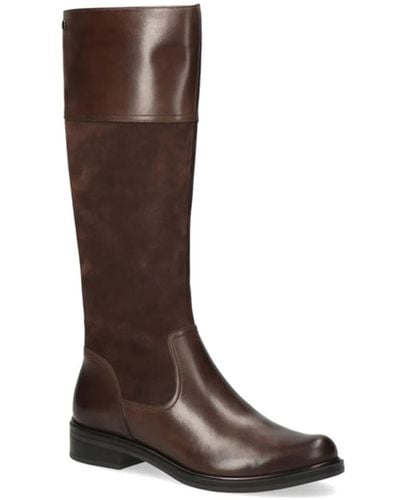 Caprice Chocolate Brown Knee High Boots In Leather And Suede - Marrone
