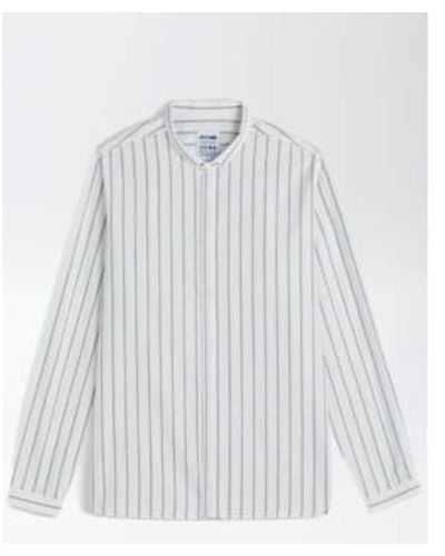 Homecore Pala Malaga Shirt Italian Collar Cotton Striped Ecru S - White