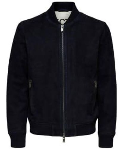 SELECTED Navy Suede Bomber M - Blue