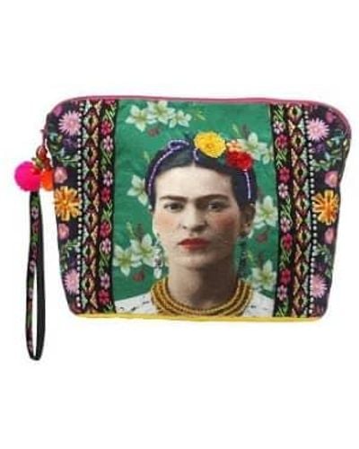 House of Disaster Frida Kahlo Embellished Make Up Bag - Verde