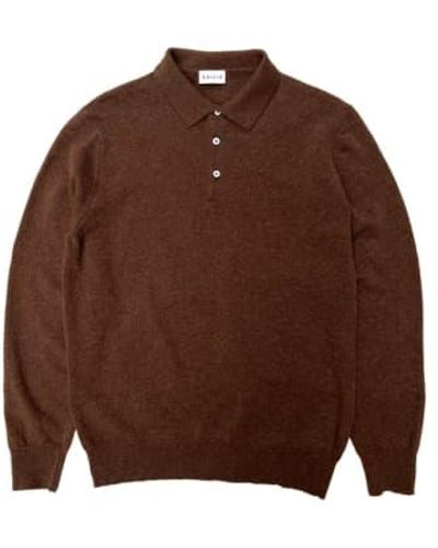 GALLIA Rossi Knit Long-sleeved Polo Shirt Brown Xl