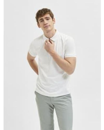 SELECTED Fave Polo Shirt In Cloud Dancer - Bianco