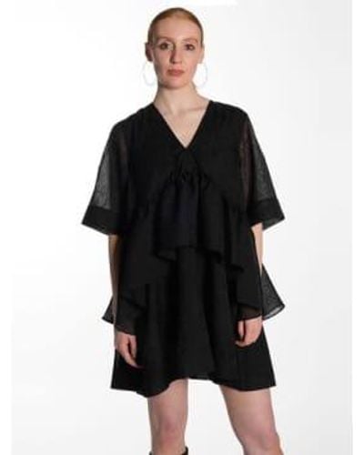 Ganni Crinkled Georgette Flounce Mini Dress 34 - Black