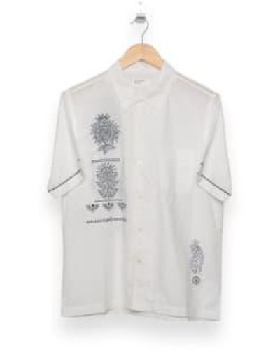 Universal Works Road Shirt Embroidered Poplin Ecru P28072 - Bianco