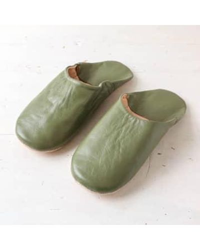 Bohemia Designs Moroccan Leather Babouche Slippers Olive - Verde