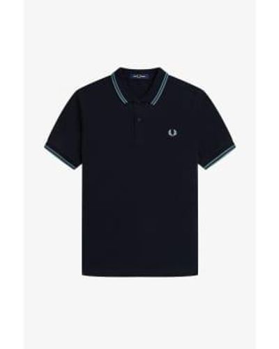 Fred Perry Slim Fit Twin Tipped Polo Navy Silver Blue Silver Blue