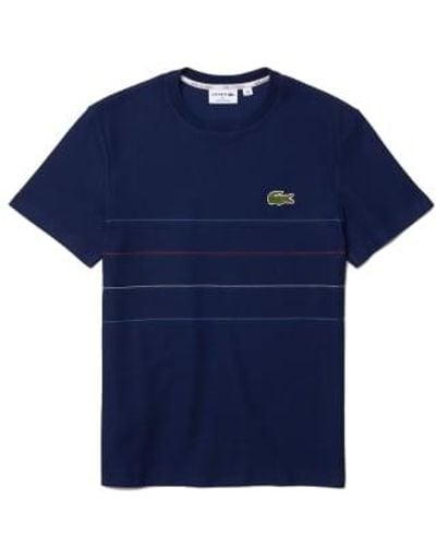 Lacoste Made In France Textured Striped Organic Cotton Tee 1 - Blu