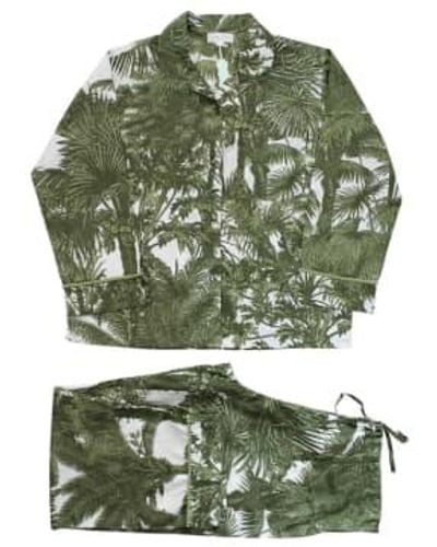 Powell Craft Tropical Fern Print Ladies Pajamas S/m - Green