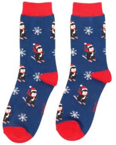 Miss Sparrow Skiing Penguins Socks - Blu