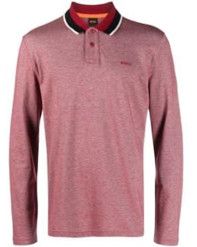 BOSS Peoxford Long Sleeve Polo Shirt Medium - Red