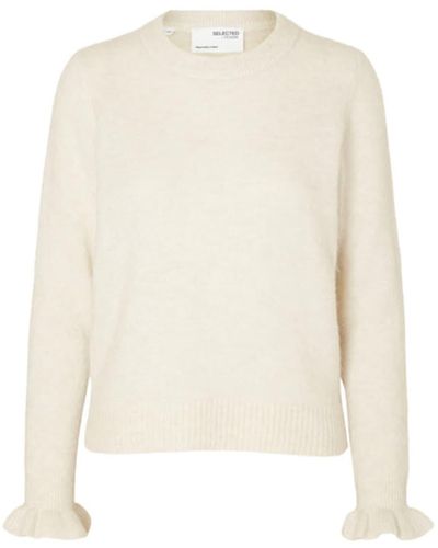 SELECTED Slfsia Sweater With Ruffle Sleeve - White