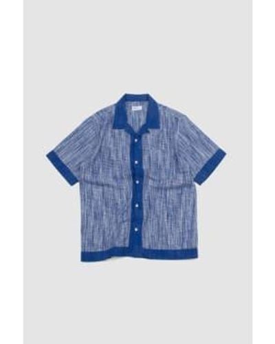 Universal Works Border Road Shirt Navy/ Ocean/sea Ikat S - Blue