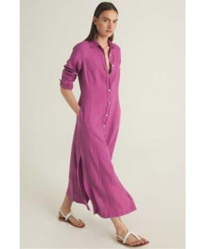 ROSSO35 Linen Shirt Dress In Pink - Rosa