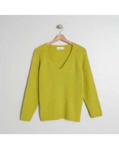 indi & cold Fluorfarbener Pullover mit V-Ausschnitt – Pistazie - Grün