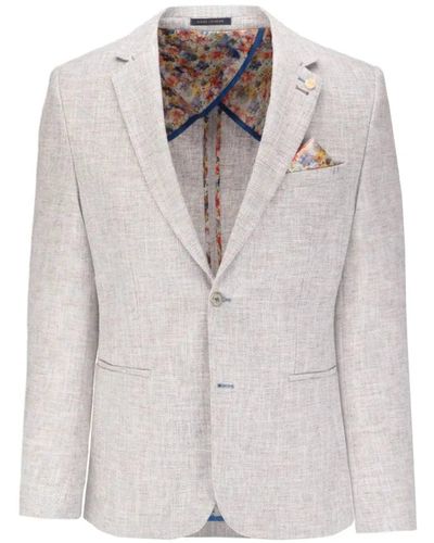 Guide London Textured Linen Blend Suit Jacket - Grey