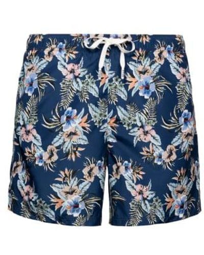 Eton Dark Floral Print Swimming Shorts 10001126827 - Blu