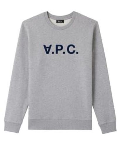 A.P.C. Apc Sweatshirt In Heather Organic Cotton With A Dark Navy Blue Vpc Logo - Grigio