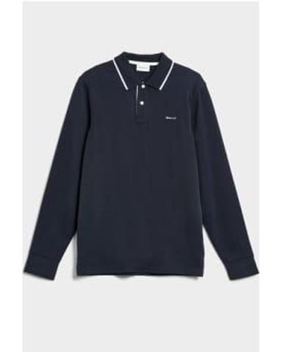 GANT Dark Blue Long Sleeve Pique Polo Shirt