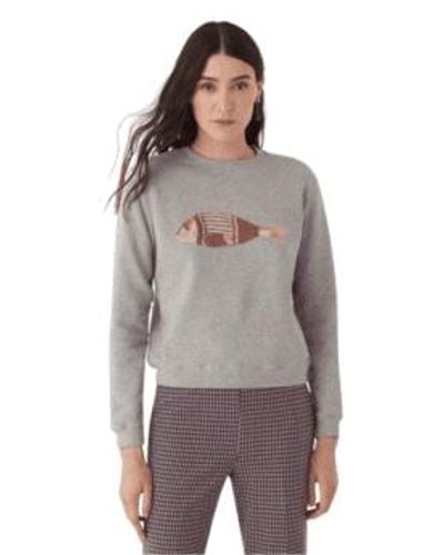 Nice Things Fleece Sweater North Fish Print - Grigio
