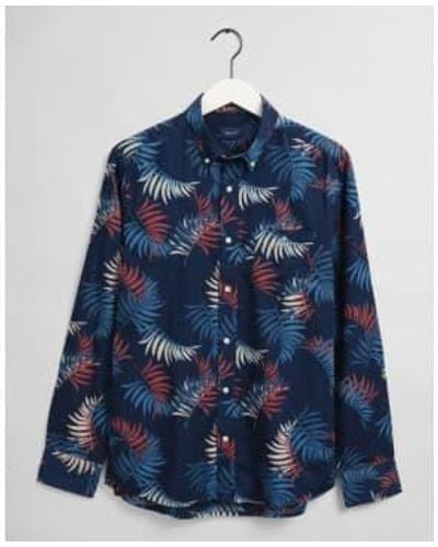 GANT Surf Palm Printed Regular Fit Shirt S - Blue