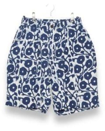 Universal Works Pleated Track Short Hand Print Cotton 28153 30 - Blue