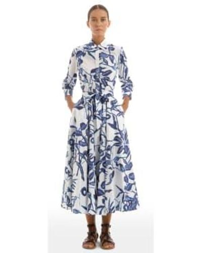 Sara Roka Long Button Through Patterned Dress In 10 - Blu