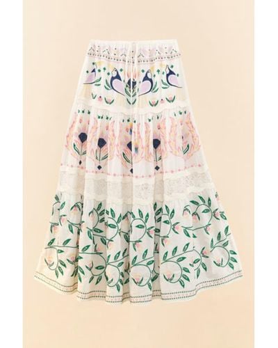 FARM Rio Summer Garden Embroidered Maxi Skirt - White