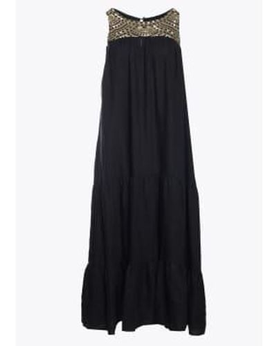 Greek Archaic Kori Linen Midi Dress /gold Xs - Black