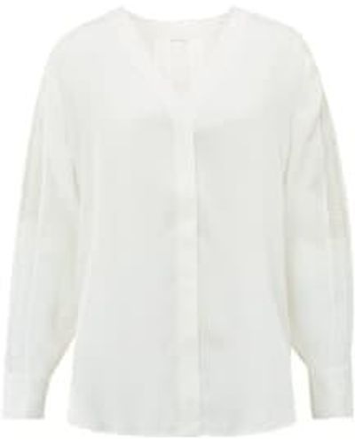 Yaya V Neck Blouse With Open Work Tapes Or Off - Bianco