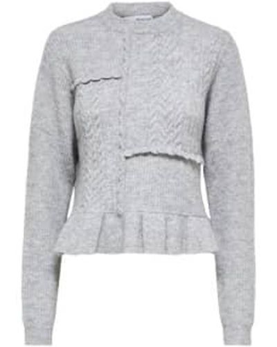 SELECTED Patchy Cropped Knitted Sweater Xs - Gray