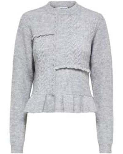 SELECTED Patchy Cropped Knitted Sweater - Gray