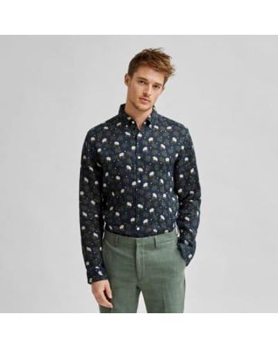 SELECTED Camisa lino flores hombre seleccionado - Multicolor