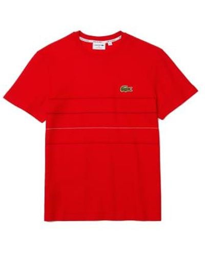 Lacoste Made In France Textu Striped Organic Cotton Tee 1 - Rosso