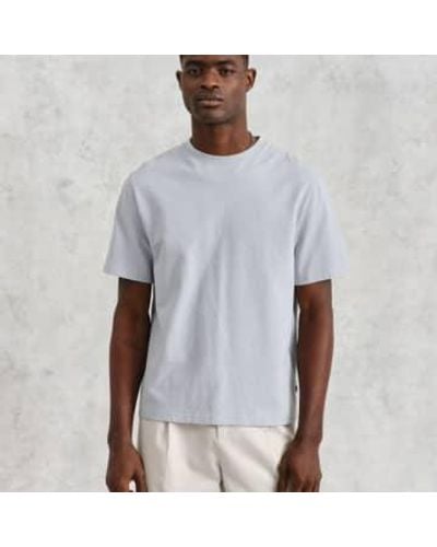 Wax London Dean t-shirt texturé en coton biologique bleu - Blanc