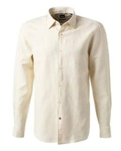 BOSS Boss-camisa casual algodón blanco y lino abierto c-hal-kent 50513661 131 - Neutro