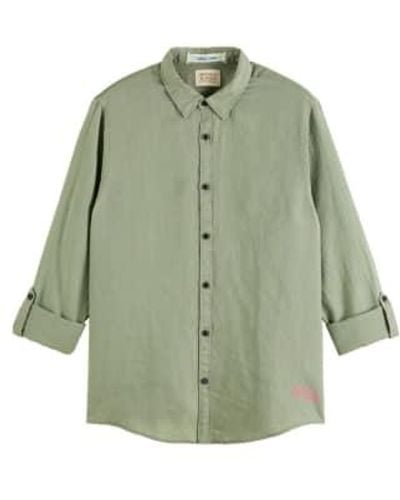 Scotch & Soda Army Linen Shirt With Roll Up Xl - Green