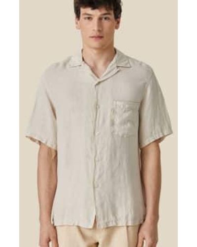 Portuguese Flannel Linen Camp Collar Short Sleeved Shirt Raw - Grigio