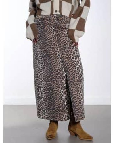 Ganni Jupe longue en jean léopard - Gris