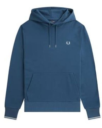 Fred Perry Tipped Hooded Sweatshirt Midnight Light Ice - Blu