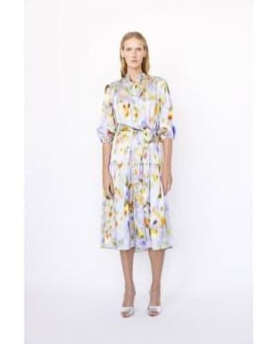 CHRISTY LYNN Rainflower Watercolour Dress Size: L, Col: Blue Mult M - White