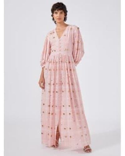 Hayley Menzies Gitana Embroidered Viscose Volume Maxi Dress Xs - Pink