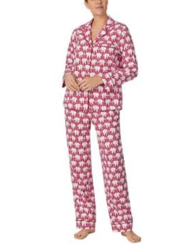 Kate Spade Cotton Notch Collar Elephants Pyjamas In Stripe - Rosso