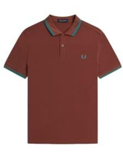 Fred Perry Slim fit twin tipped polo whisky / deep mint / deep mint - Rojo